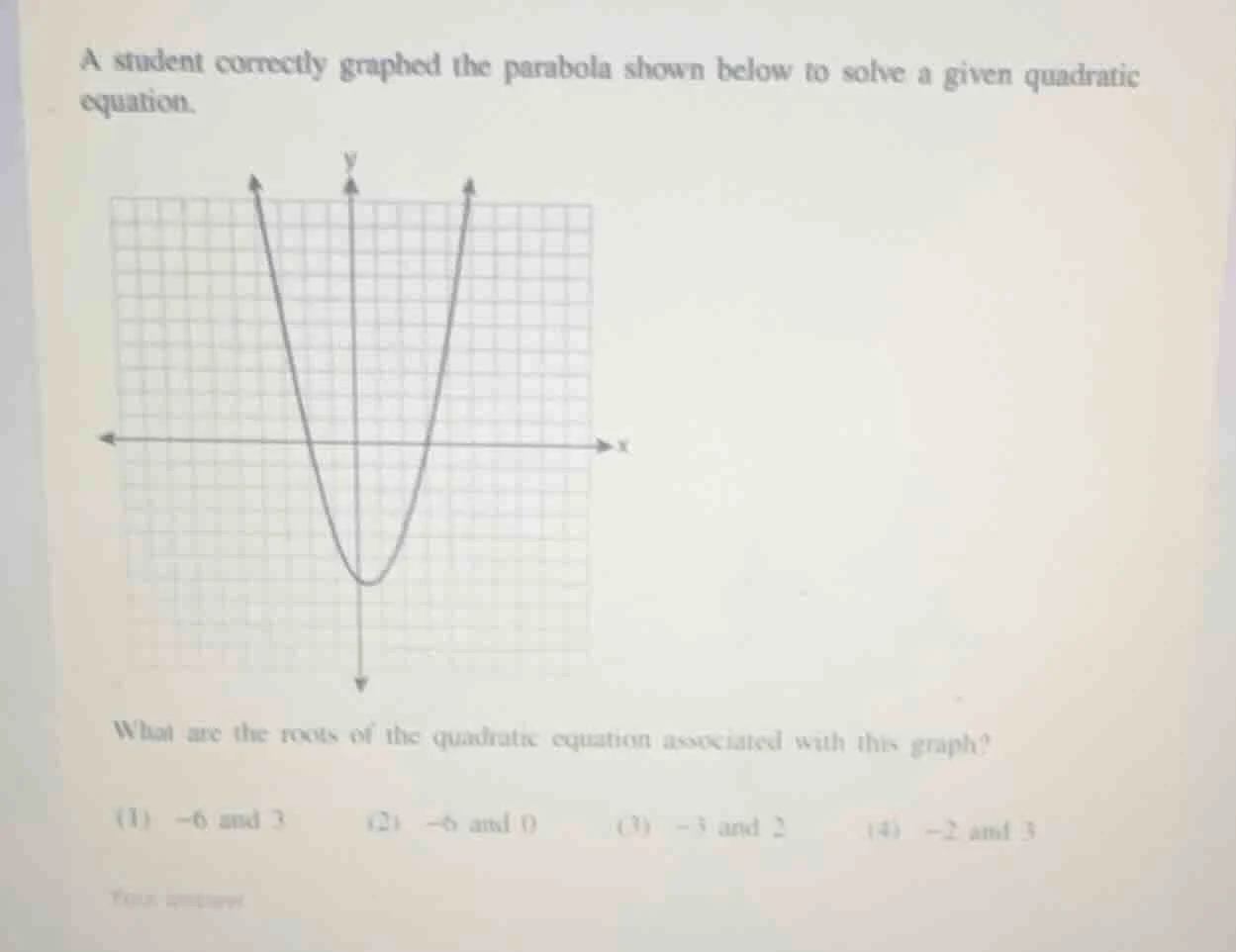 a student correctly graphed the parabola shown below to solve a given q…