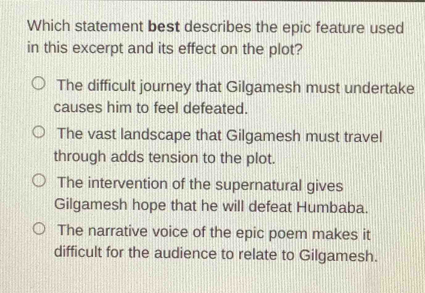 which statement best describes the epic feature used in this excerpt an…