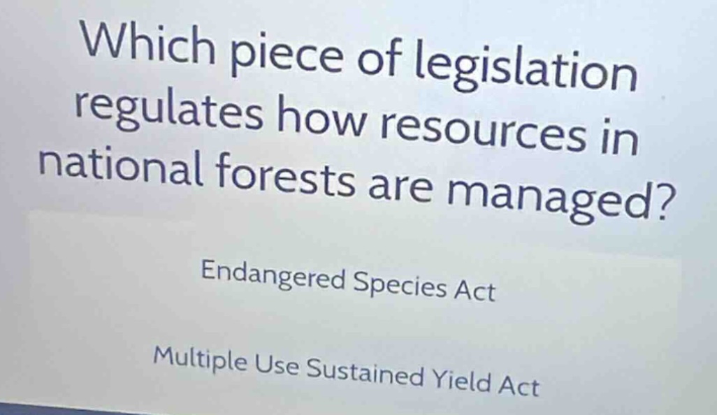 which piece of legislation regulates how resources in national forests …