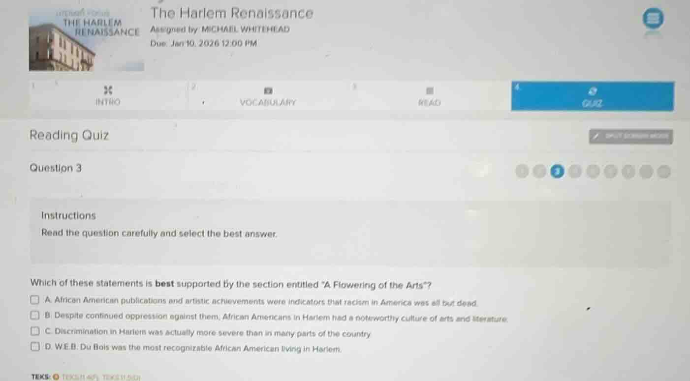 the harlem renaissance assigned by michael whitehead due: jan 10, 2026 …