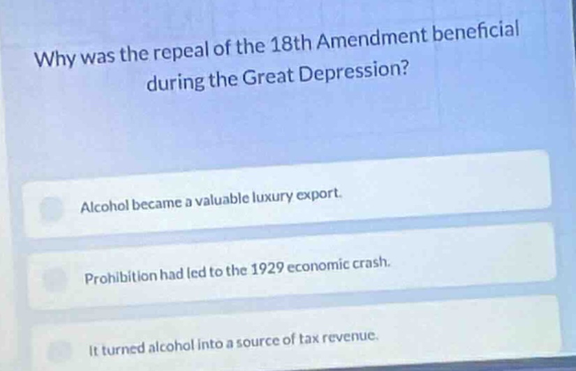 why was the repeal of the 18th amendment beneficial during the great de…