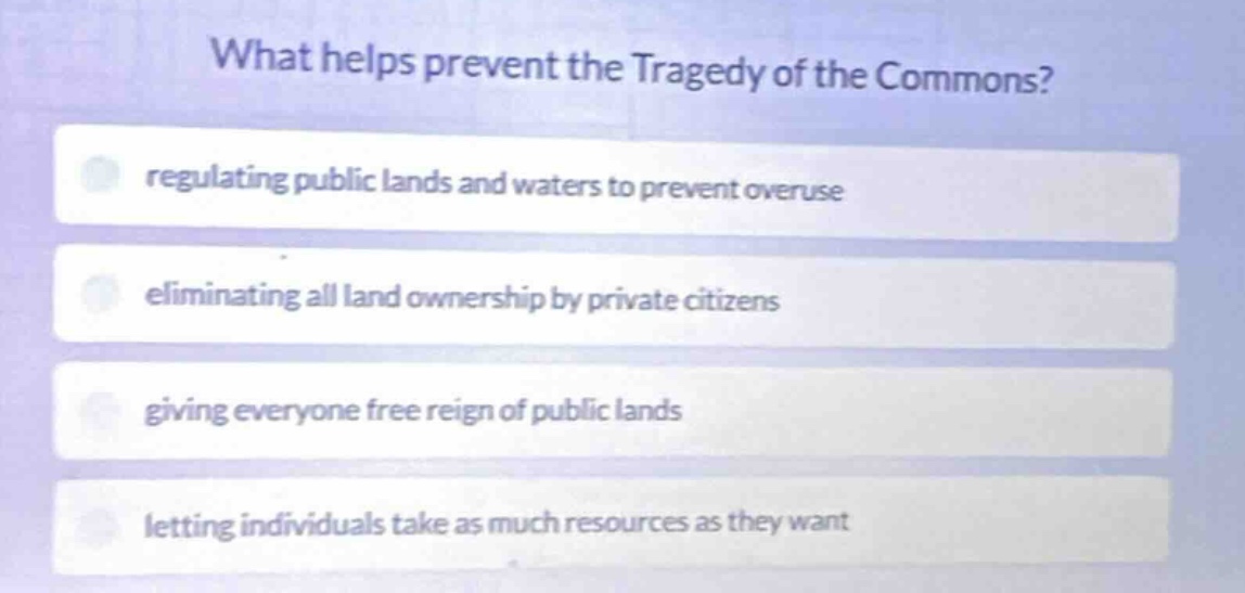 what helps prevent the tragedy of the commons? regulating public lands …