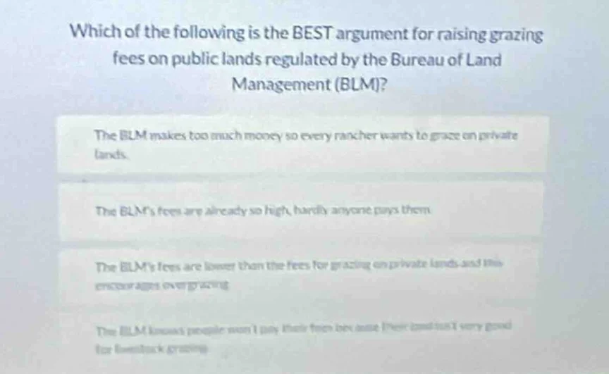 which of the following is the best argument for raising grazing fees on…
