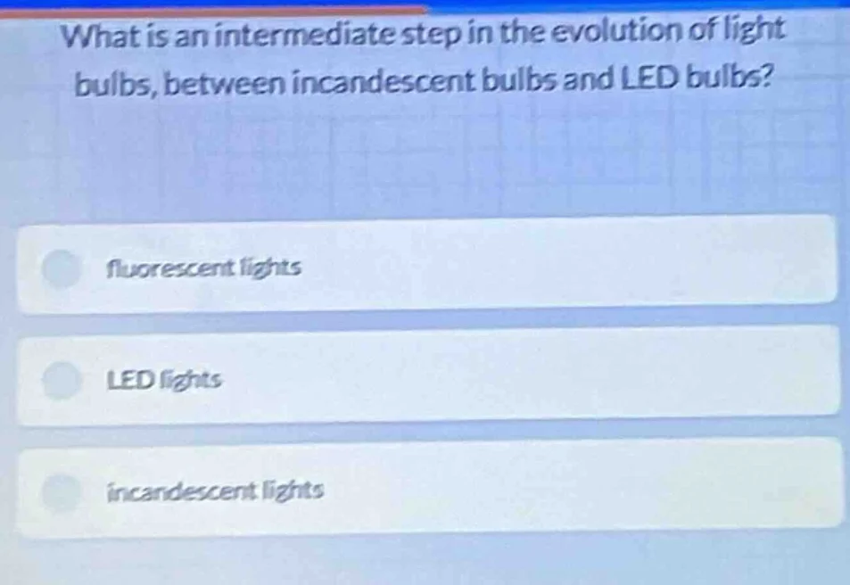 what is an intermediate step in the evolution of light bulbs, between i…