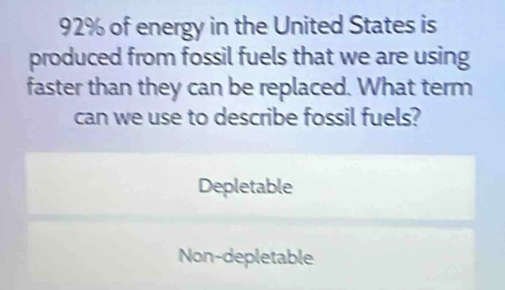 92% of energy in the united states is produced from fossil fuels that w…