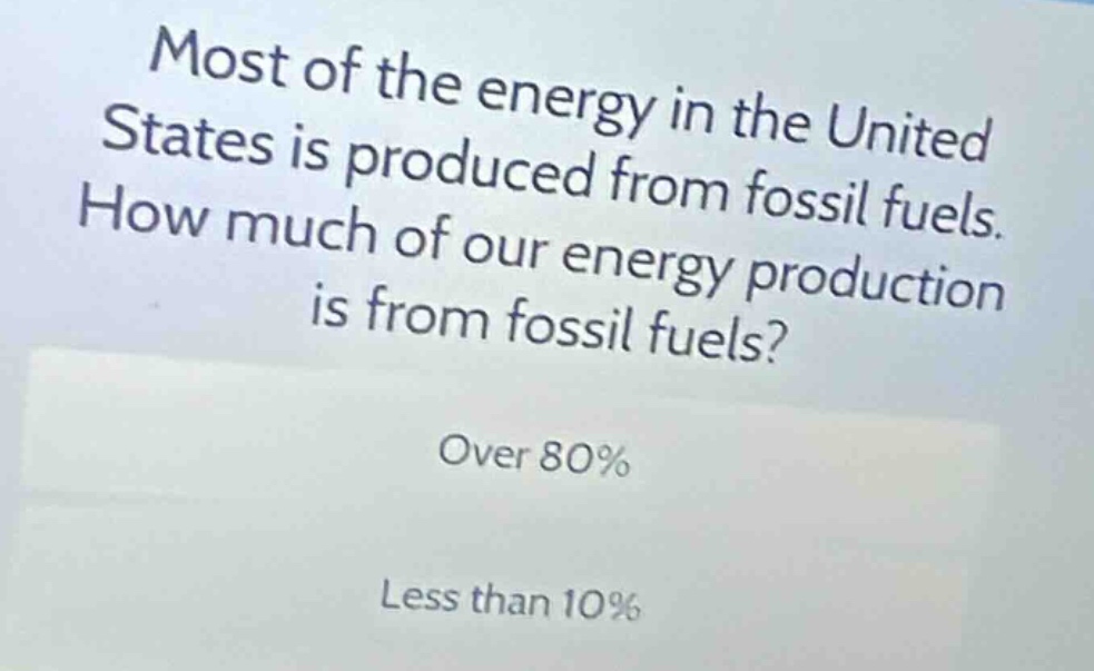 most of the energy in the united states is produced from fossil fuels. …
