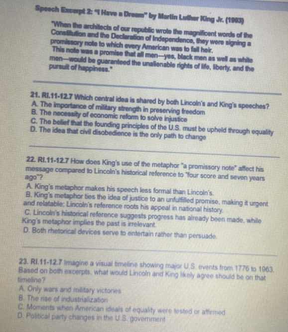 speech excerpt 2: \i have a dream\ by martin luther king jr. (1963) \wh…