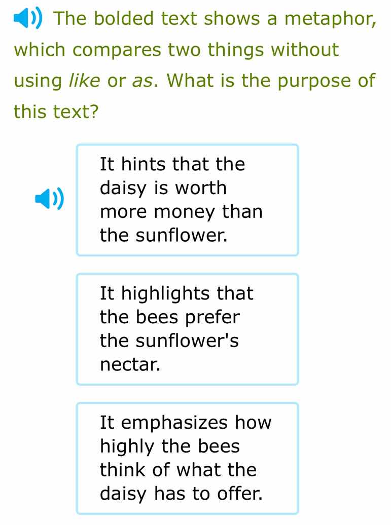 the bolded text shows a metaphor, which compares two things without usi…