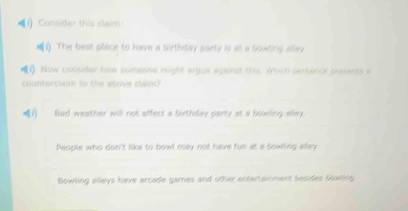 1) consider this claim: 1) the best place to have a birthday party is a…