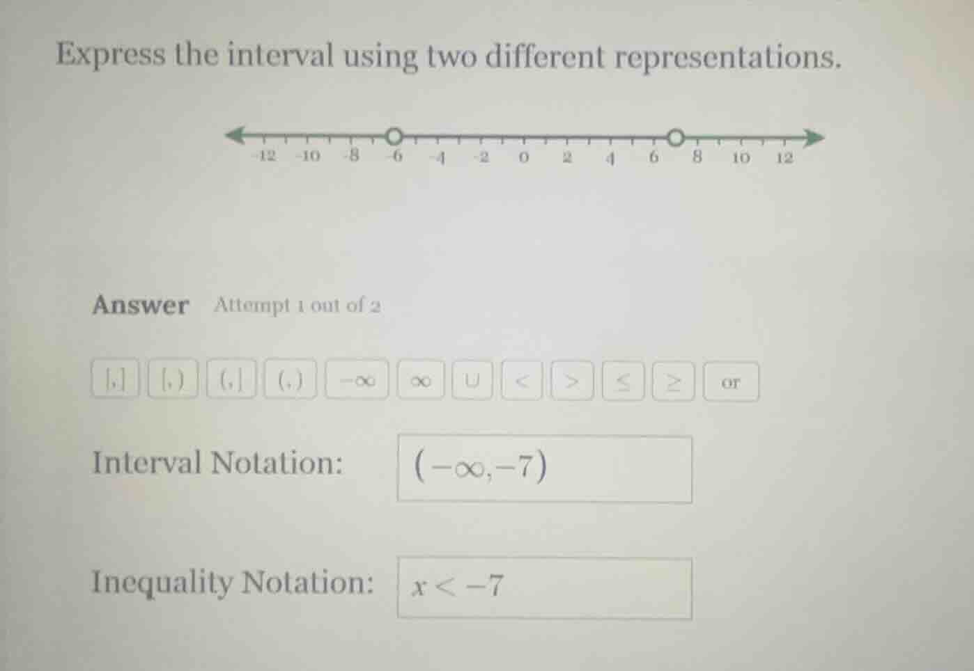 express the interval using two different representations. -12 -10 -8 -6…