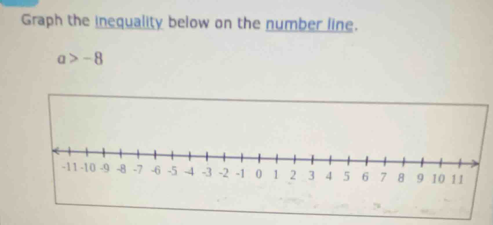graph the inequality below on the number line. (a > -8) (there is a num…