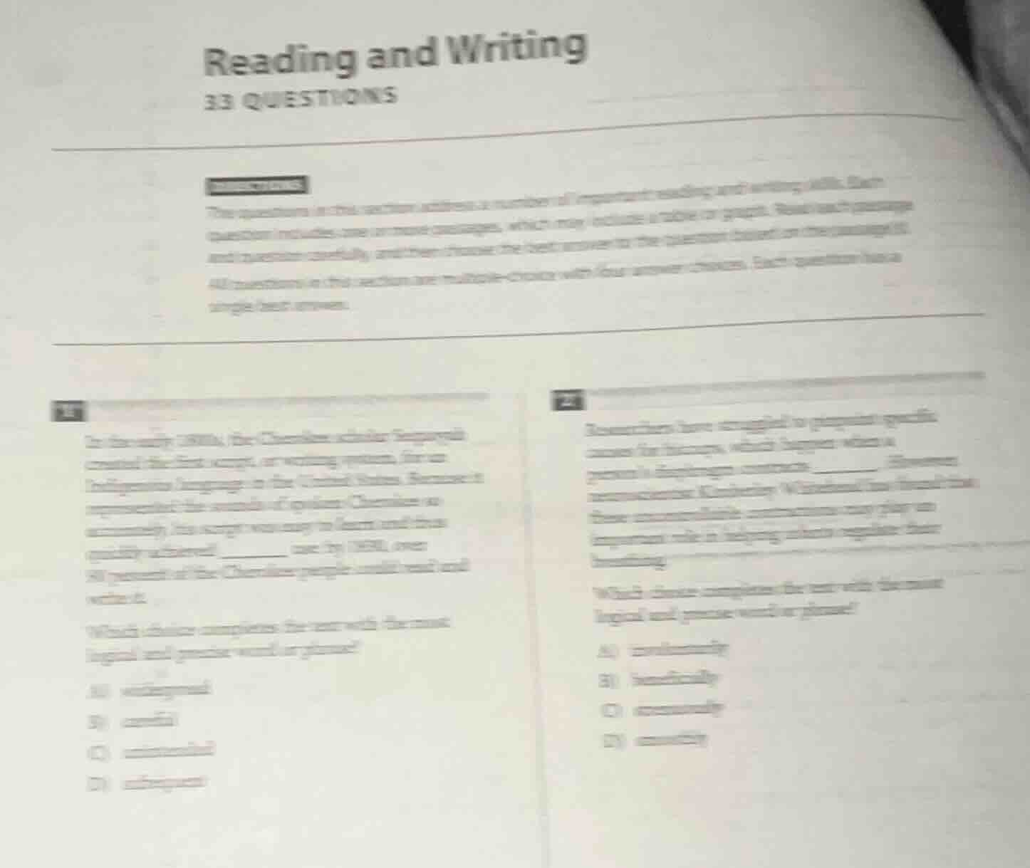 reading and writing 33 questions the questions in this section address …