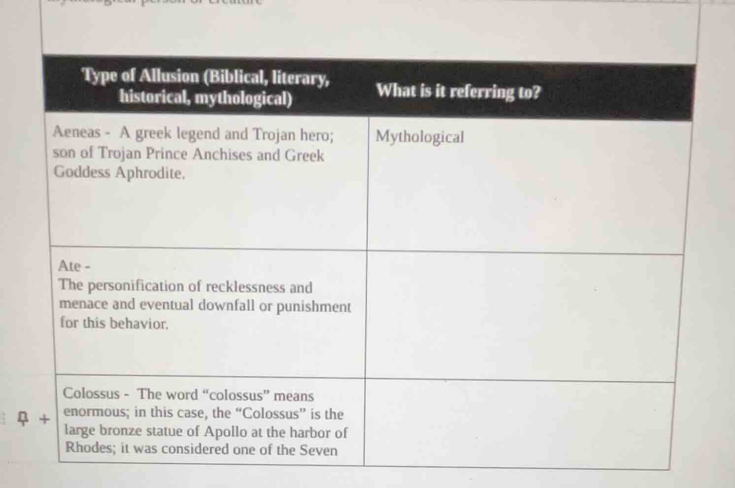 type of allusion (biblical, literary, historical, mythological) what is…