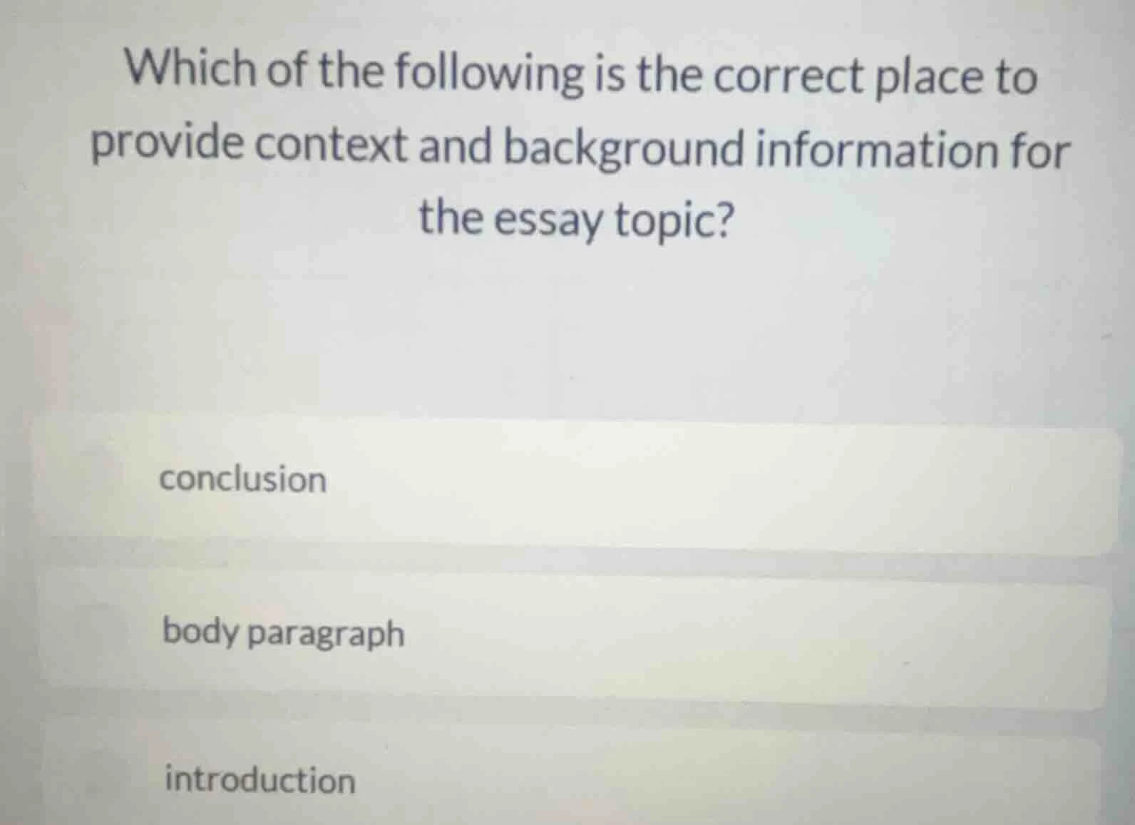 which of the following is the correct place to provide context and back…