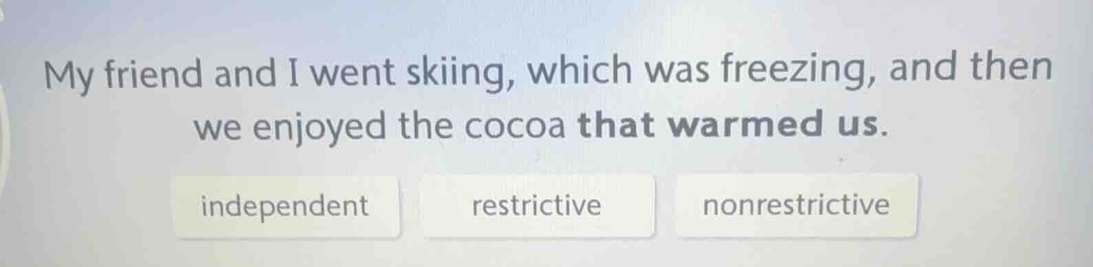 my friend and i went skiing, which was freezing, and then we enjoyed th…