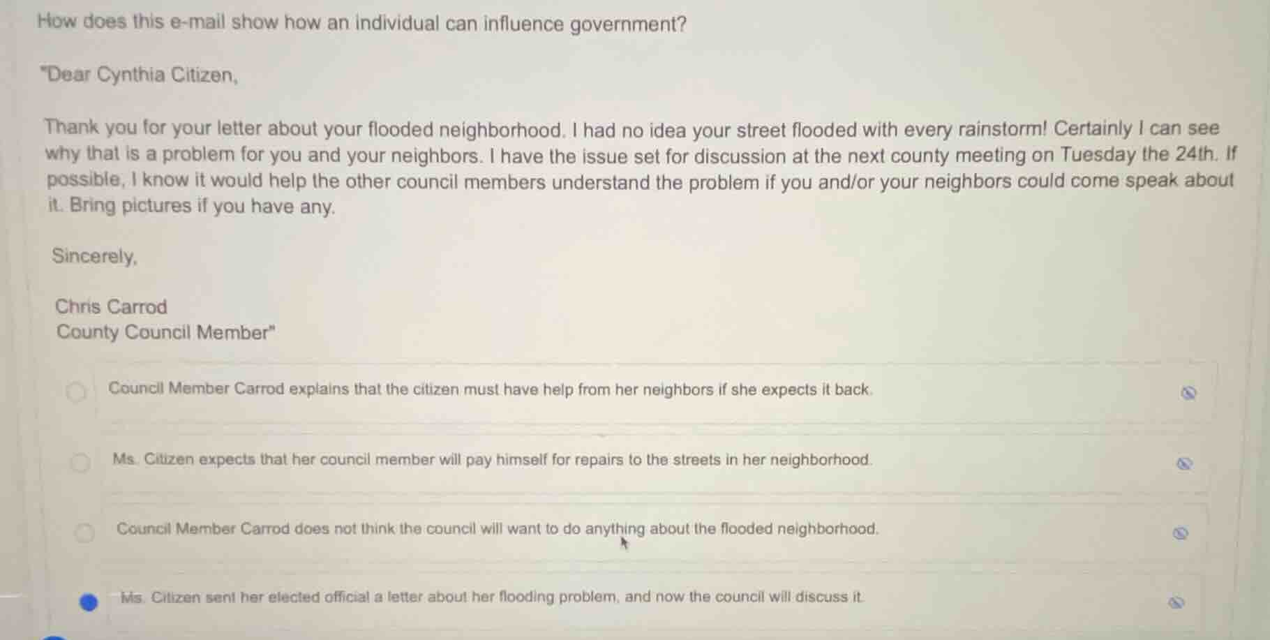 how does this e - mail show how an individual can influence government?…