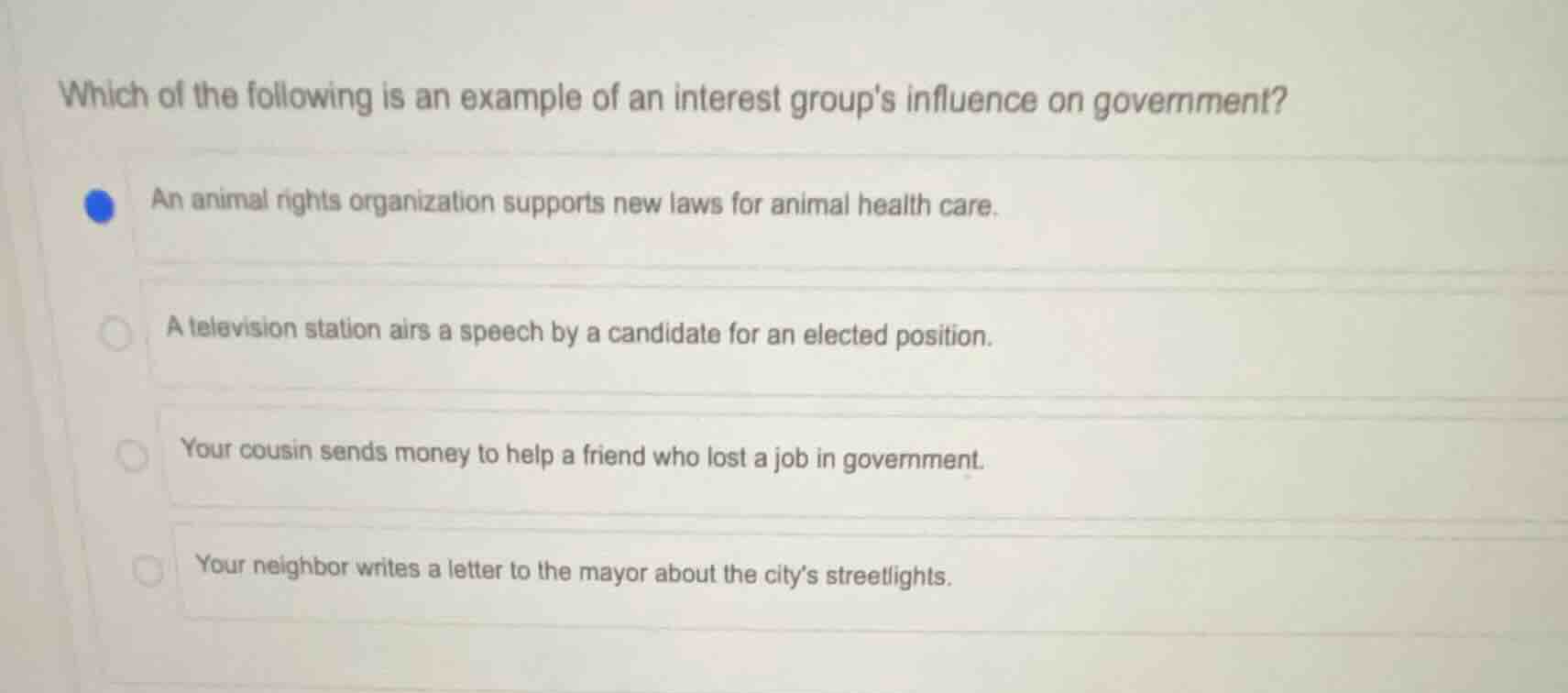 which of the following is an example of an interest groups influence on…