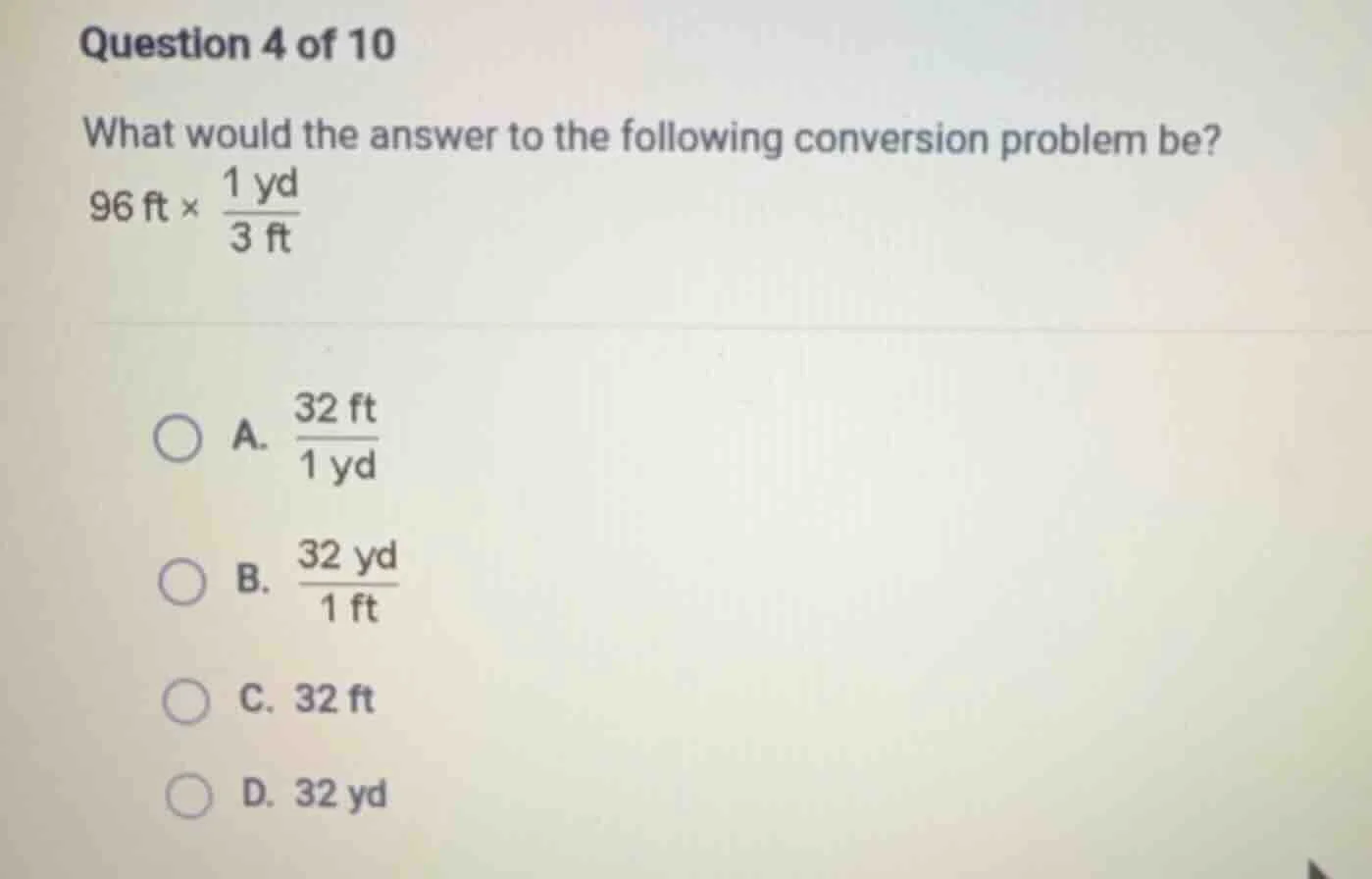 question 4 of 10 what would the answer to the following conversion prob…