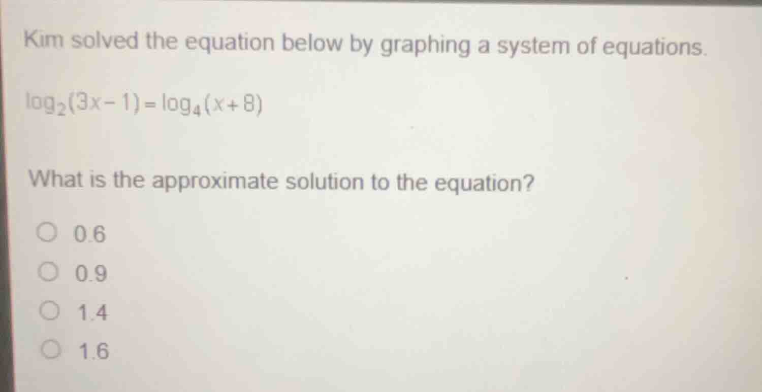 kim solved the equation below by graphing a system of equations.\\(\\lo…