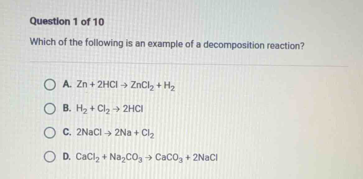 question 1 of 10 which of the following is an example of a decompositio…