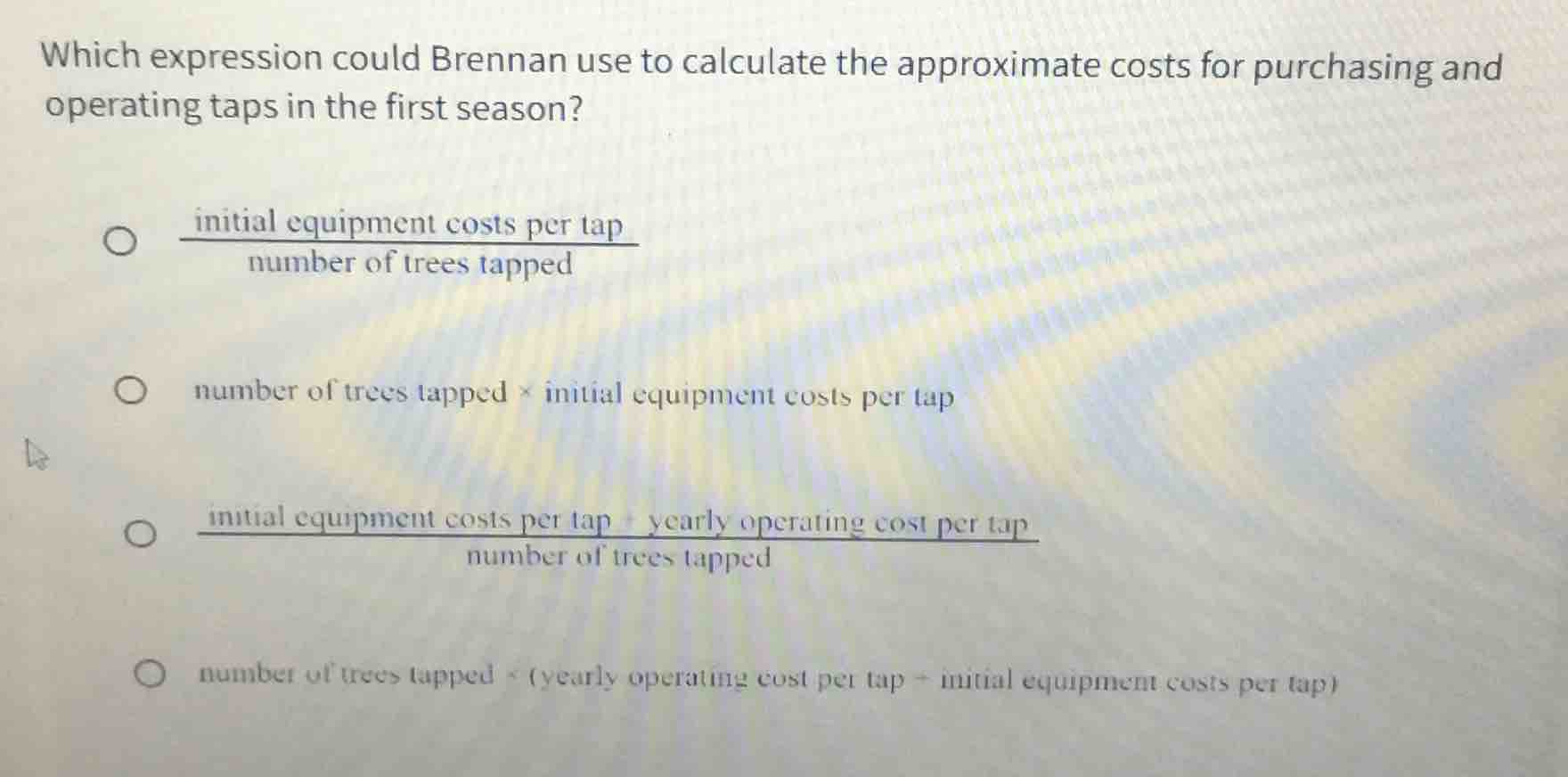 which expression could brennan use to calculate the approximate costs f…