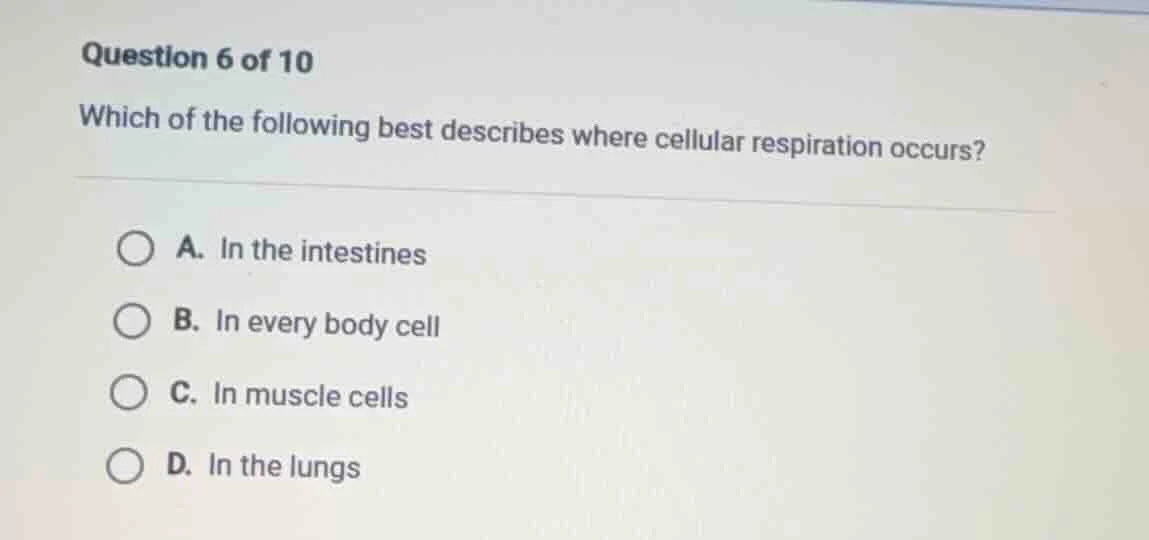 question 6 of 10 which of the following best describes where cellular r…