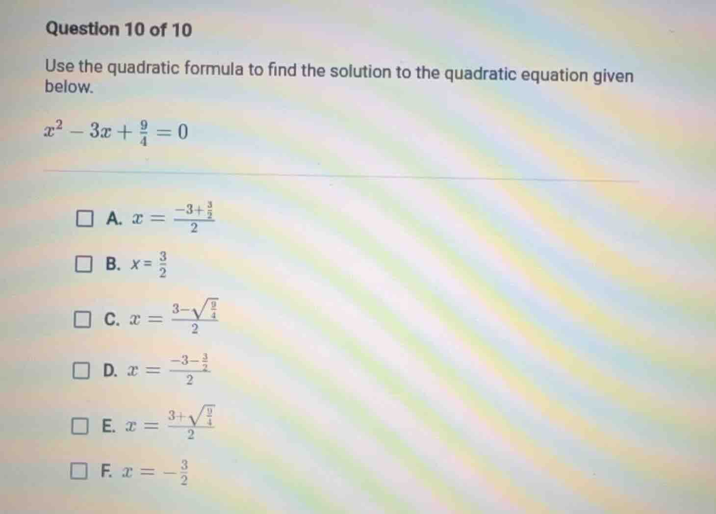 question 10 of 10 use the quadratic formula to find the solution to the…