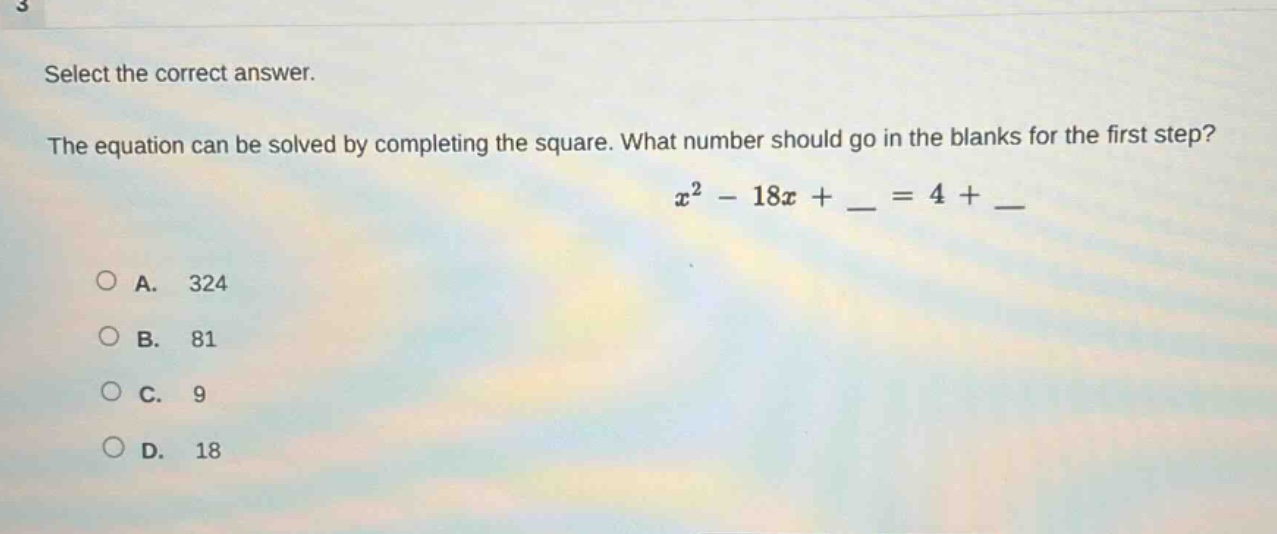 select the correct answer. the equation can be solved by completing the…