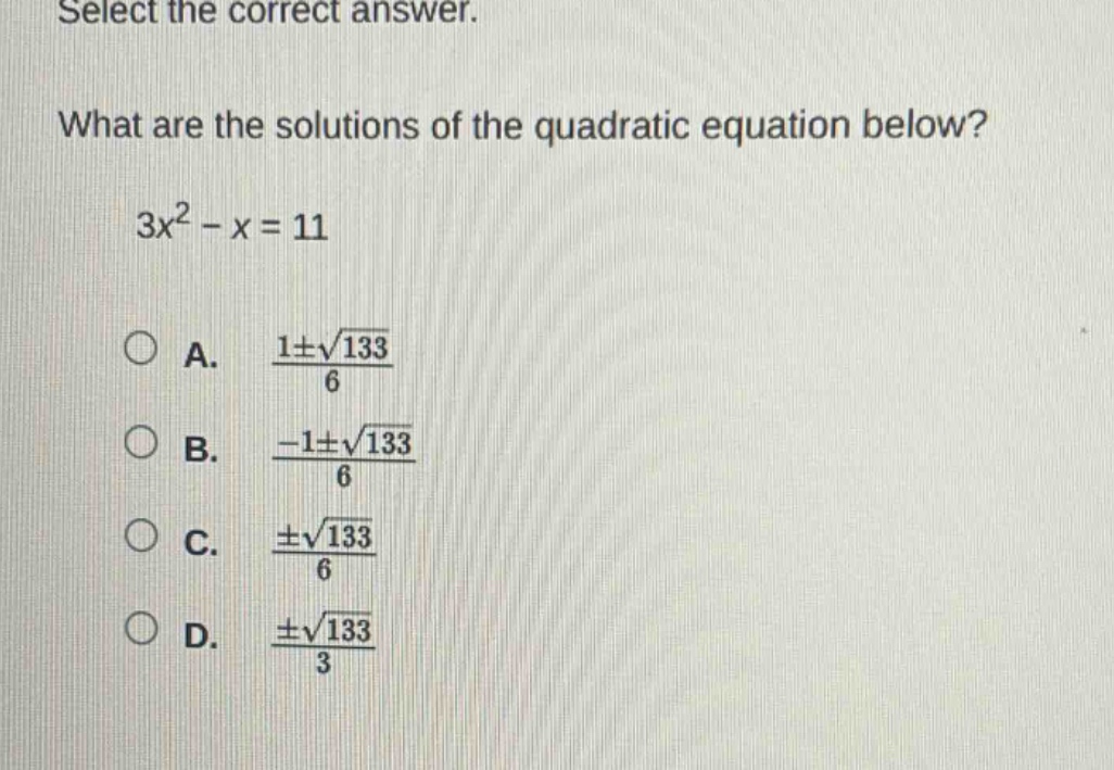 select the correct answer. what are the solutions of the quadratic equa…