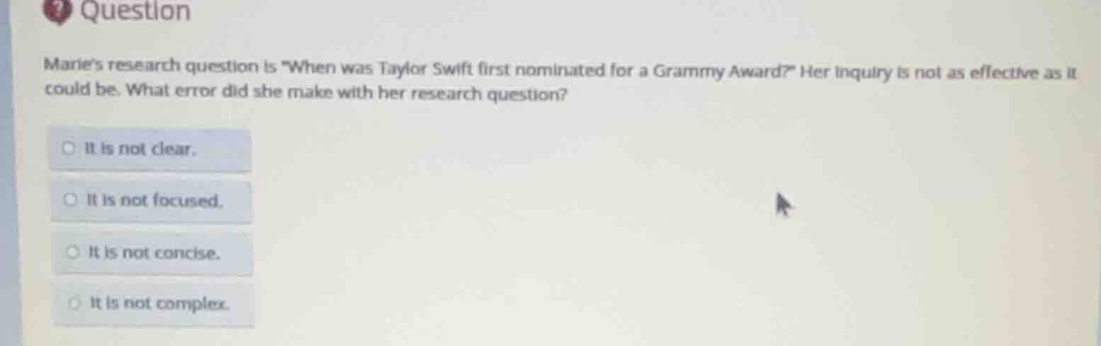 question maries research question is \when was taylor swift first nomin…