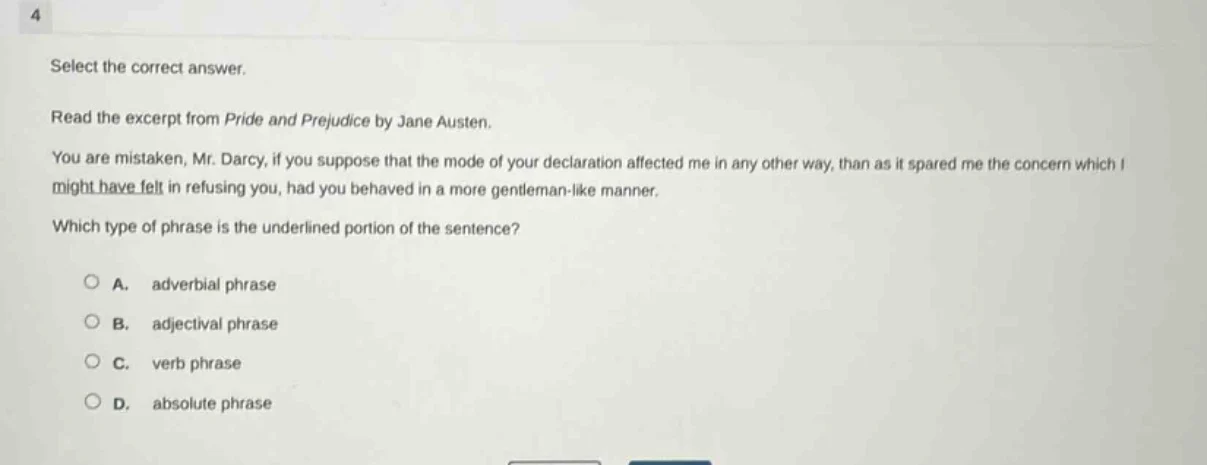 4 select the correct answer. read the excerpt from pride and prejudice …
