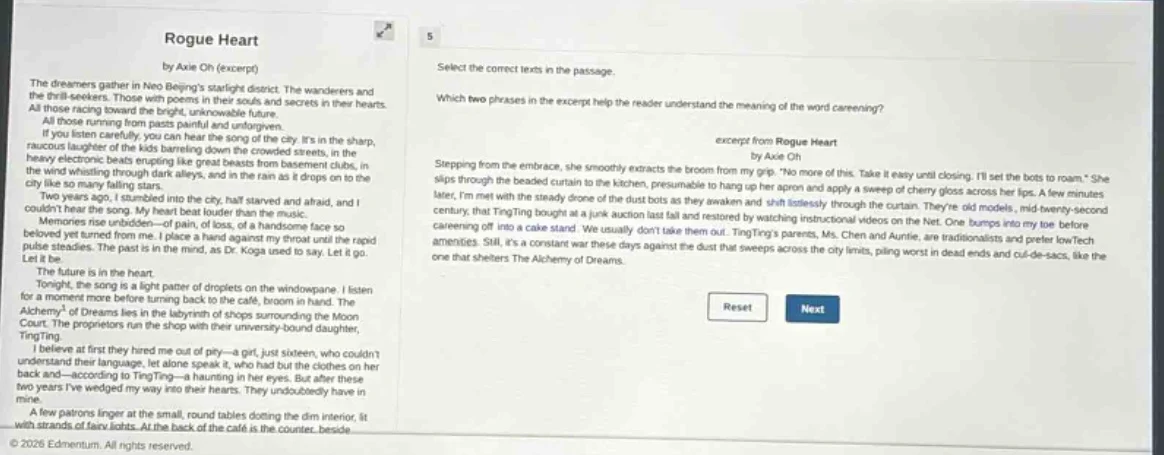 5 select the correct texts in the passage. which two phrases in the exc…