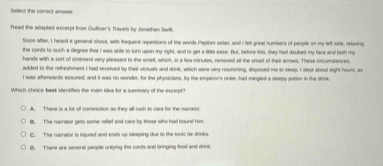 select the correct answer. read the adapted excerpt from gullivers trav…