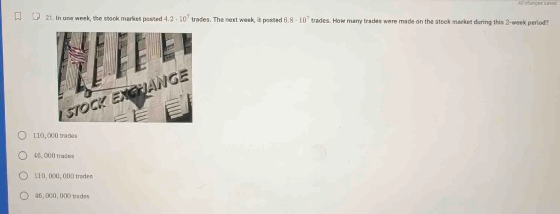 21. in one week, the stock market posted $4.2 \\cdot 10^7$ trades. the …