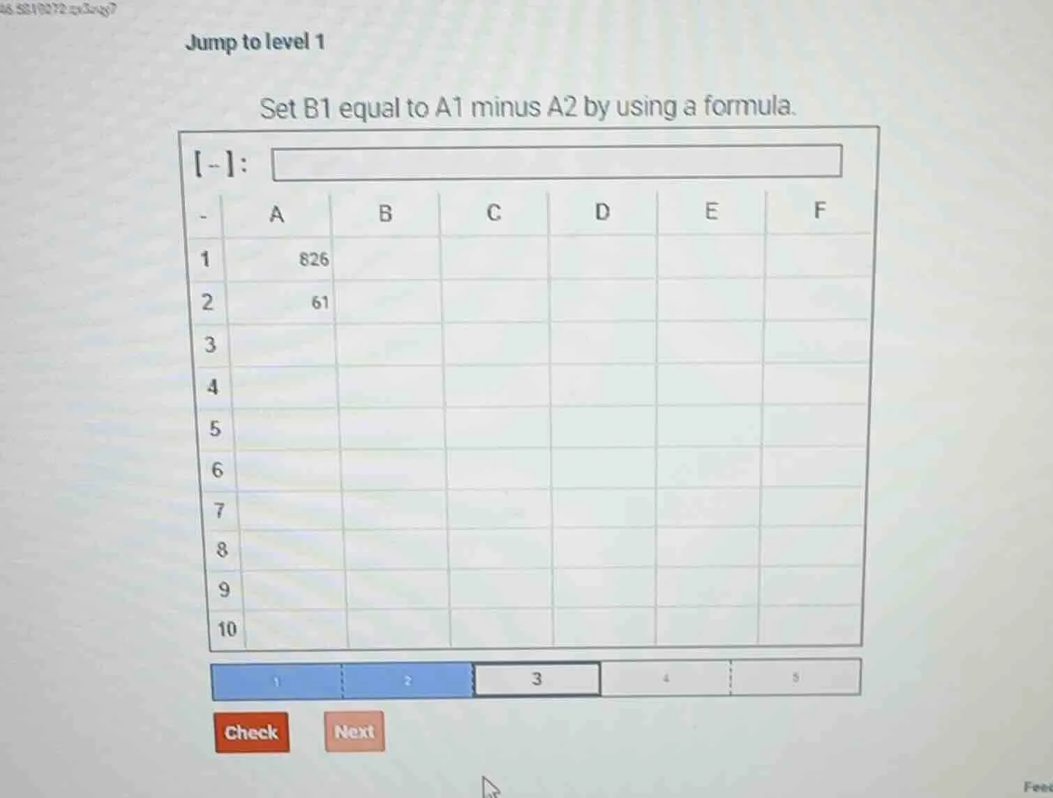jump to level 1 set b1 equal to a1 minus a2 by using a formula. --: | -…