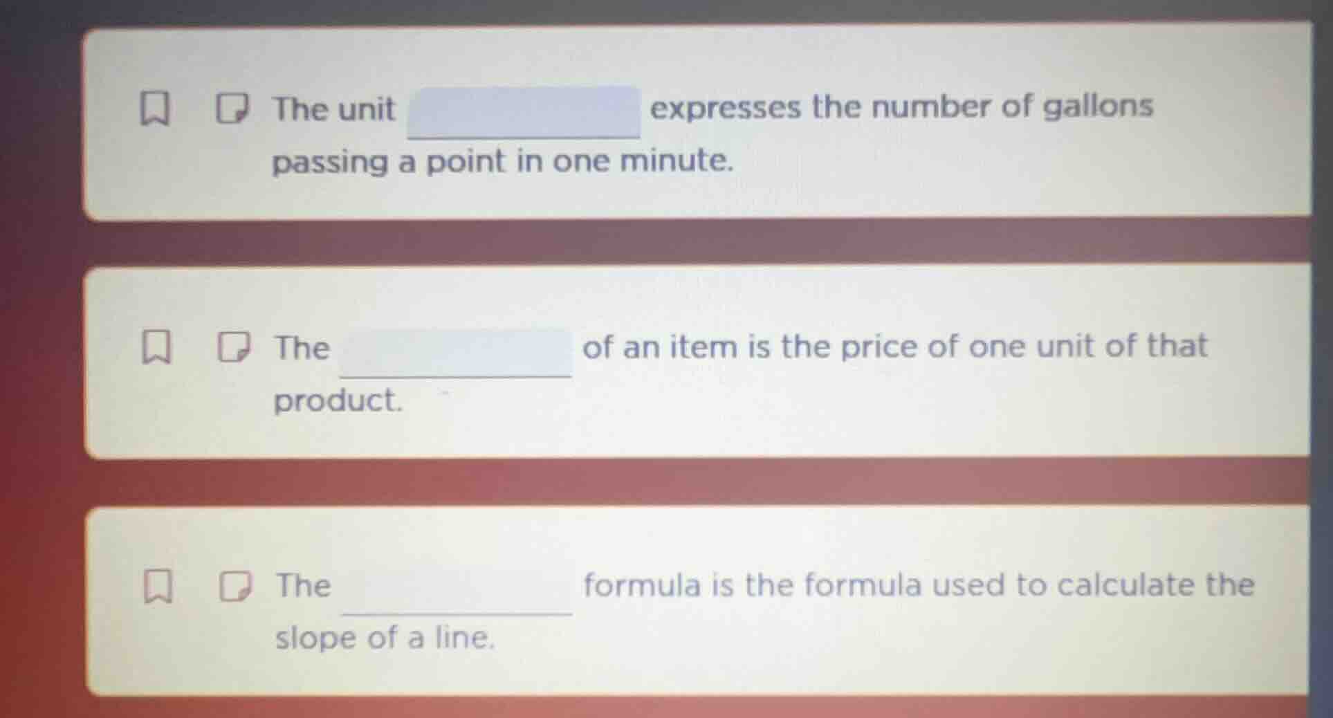 the unit expresses the number of gallons passing a point in one minute.…