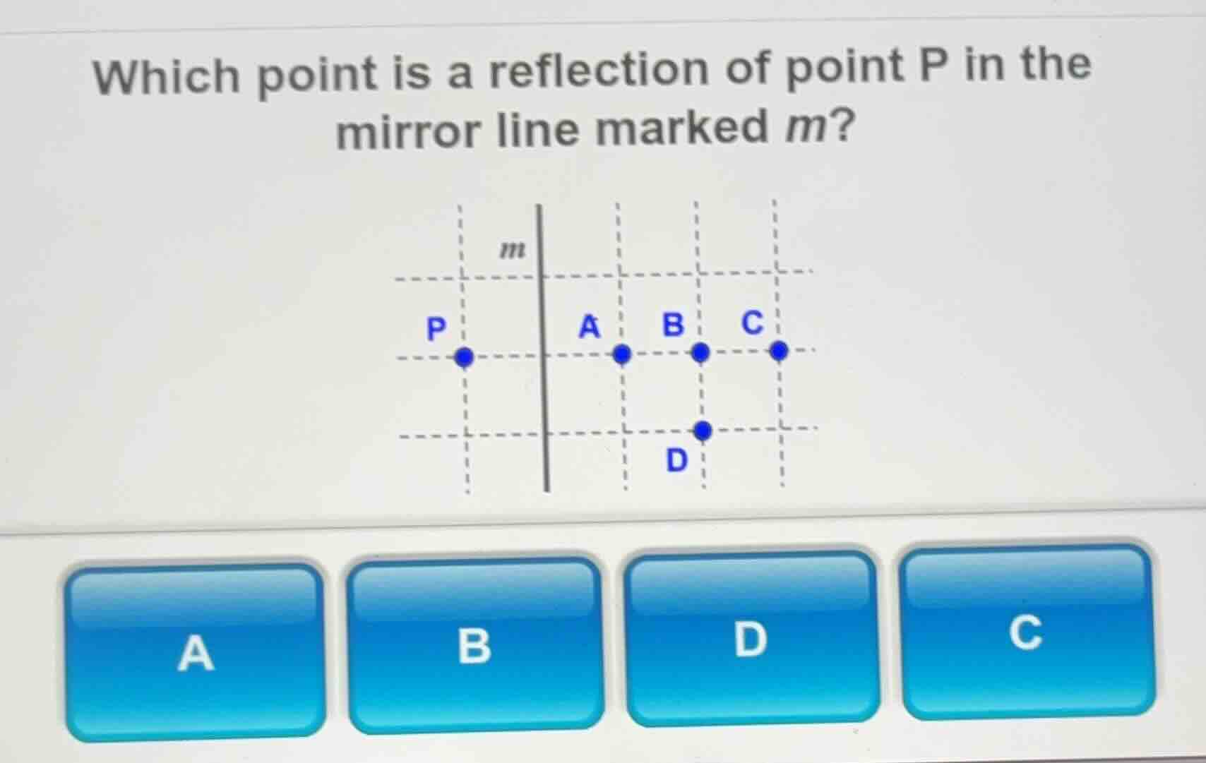 which point is a reflection of point p in the mirror line marked m? ima…