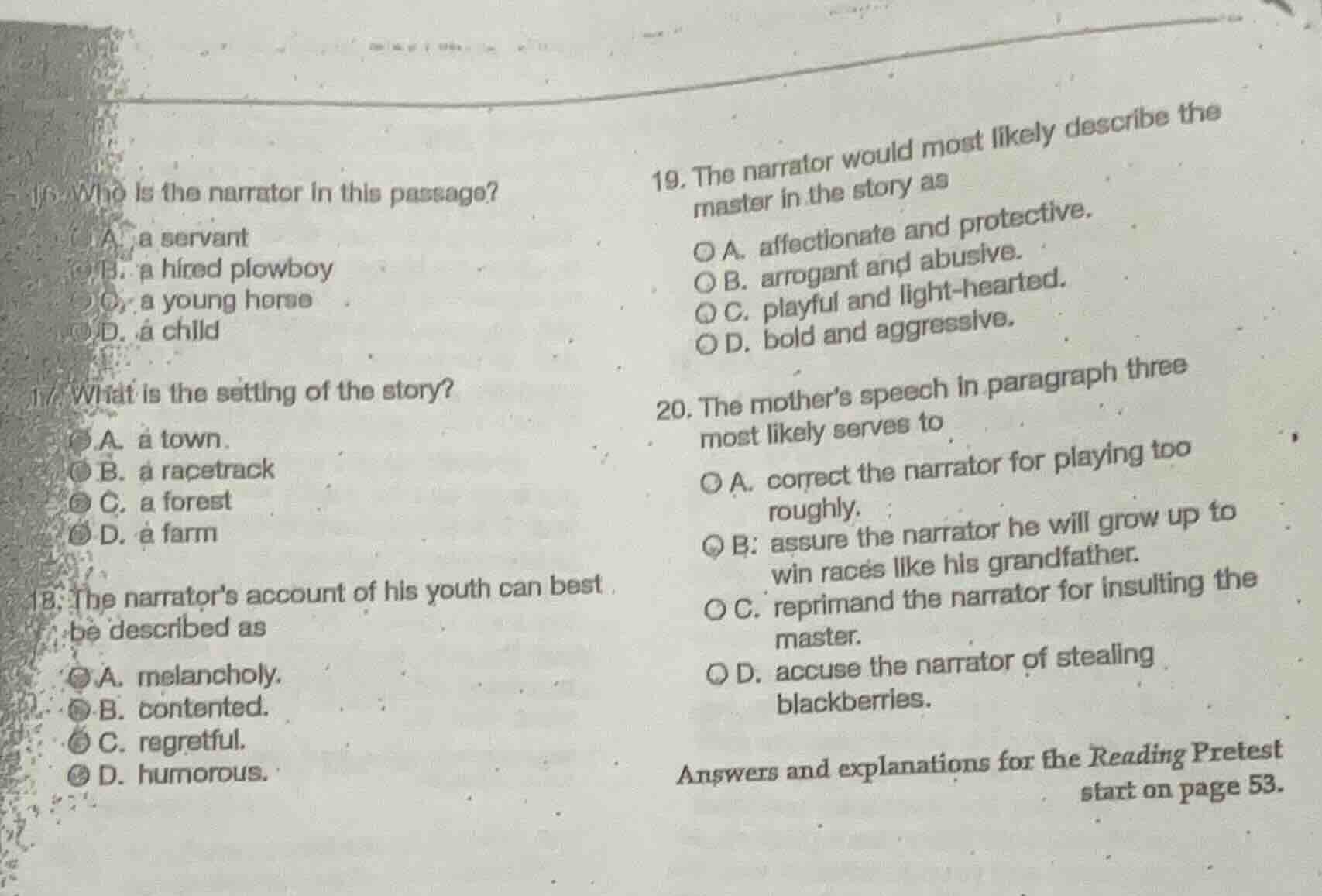 16. who is the narrator in this passage? a. a servant b. a hired plowbo…