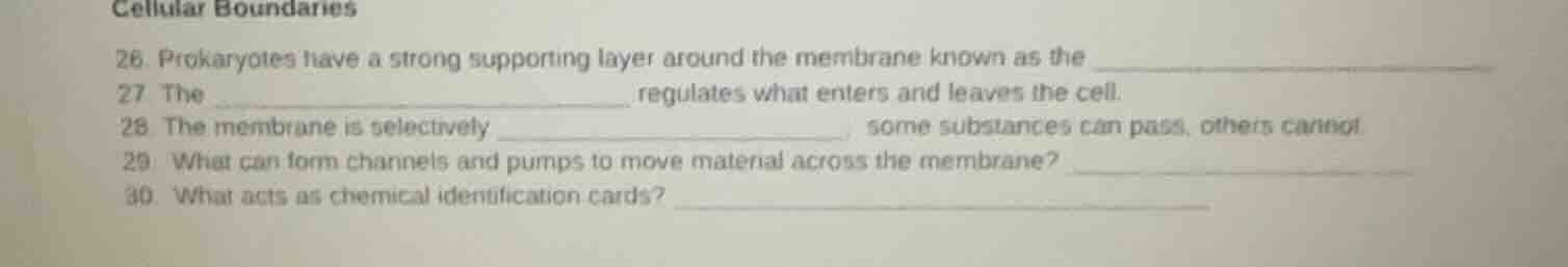 cellular boundaries 26. prokaryotes have a strong supporting layer arou…