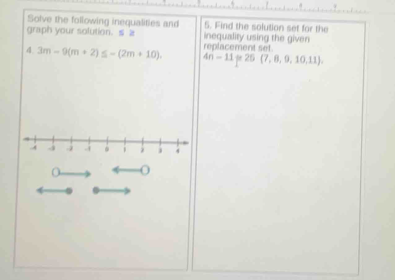 solve the following inequalities and graph your solution. 4. $3m - 9(m …