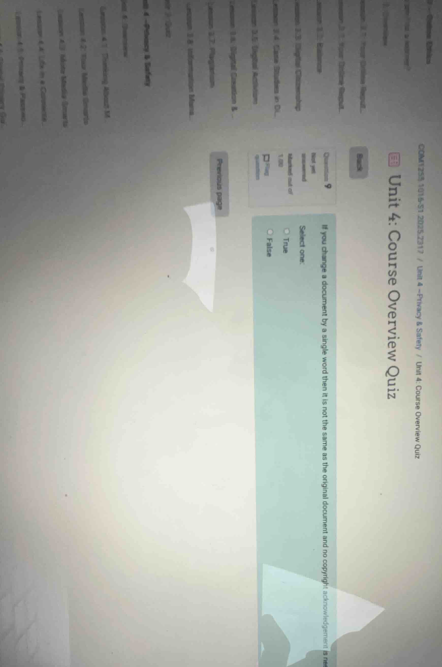 unit 4: course overview quiz question 9 if you change a document by a s…
