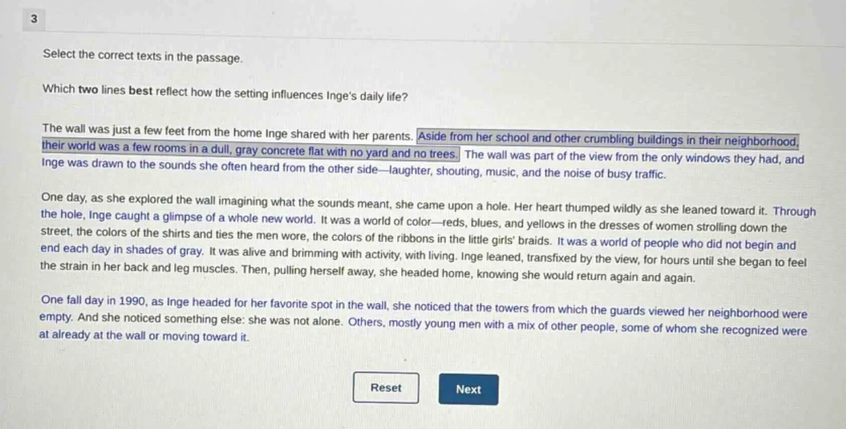 3 select the correct texts in the passage. which two lines best reflect…