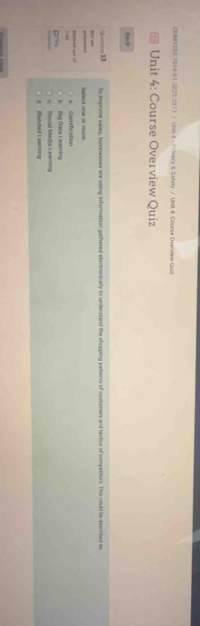 unit 4: course overview quiz to improve sales, businesses are using inf…
