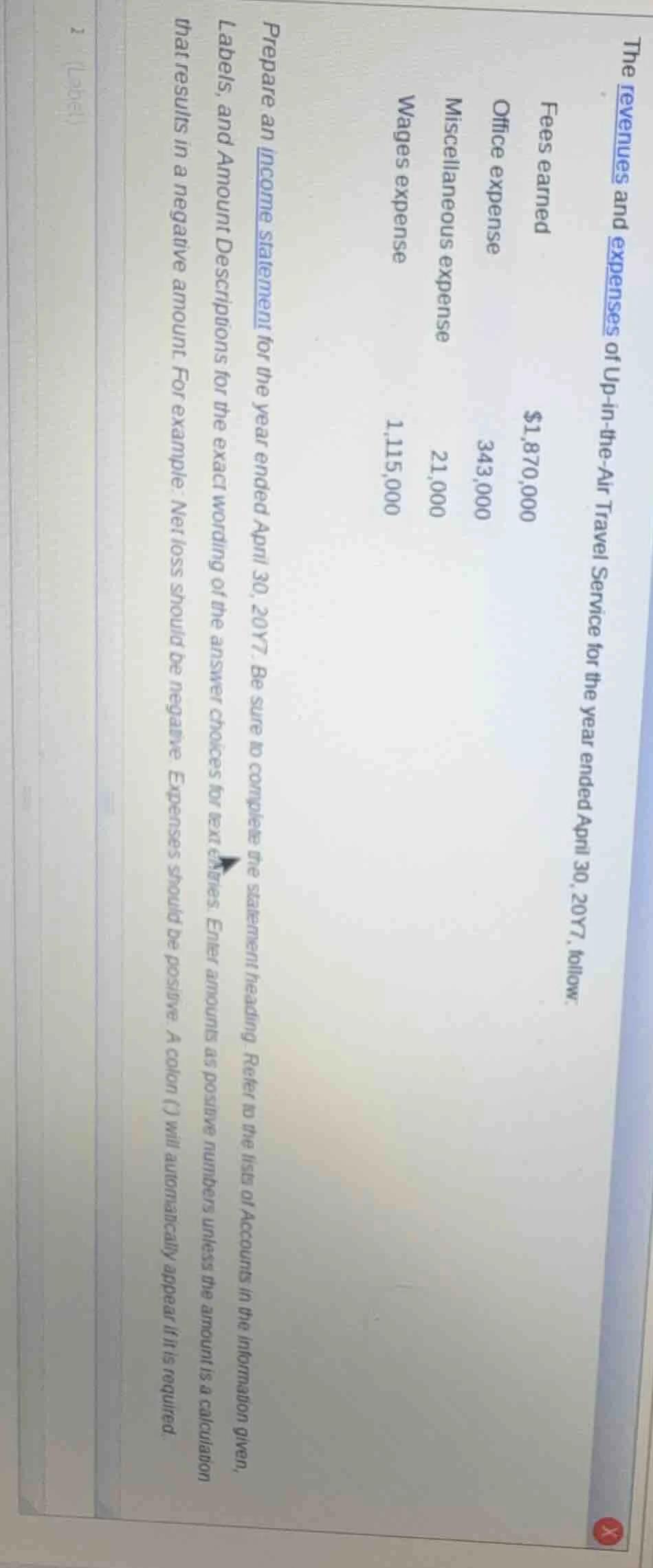 the revenues and expenses of up - in - the - air travel service for the…