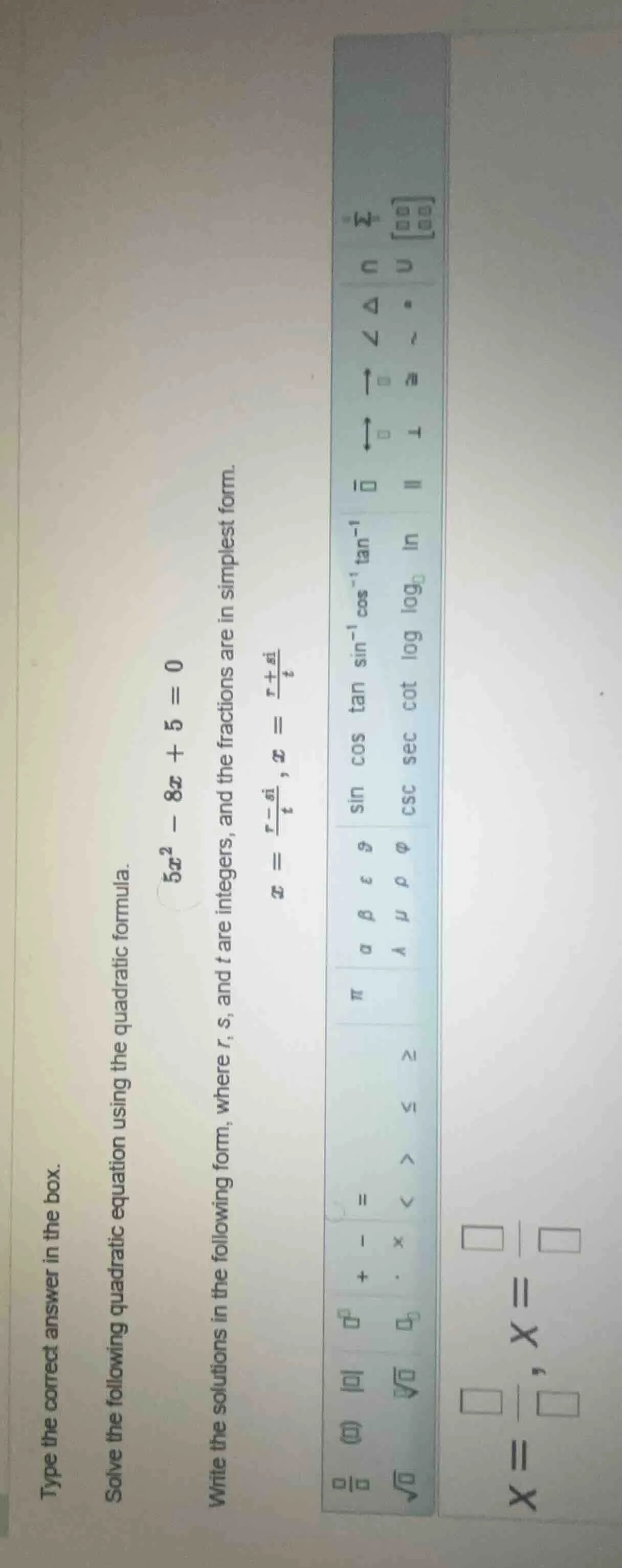 type the correct answer in the box. solve the following quadratic equat…