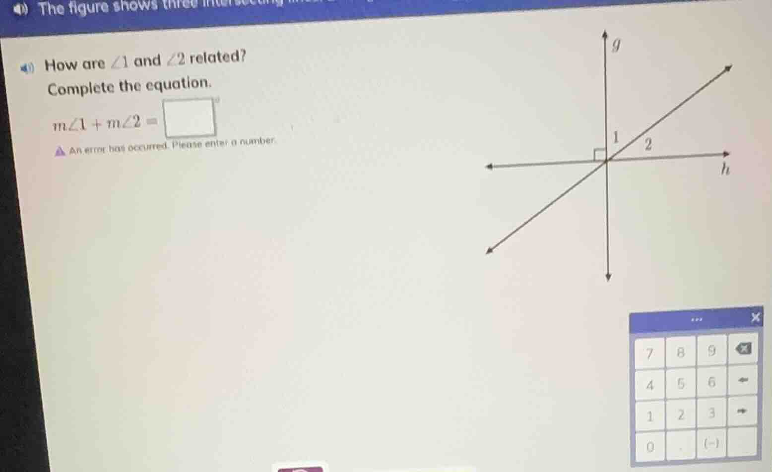 how are ∠1 and ∠2 related? complete the equation. m∠1 + m∠2 = \\boxed{}…