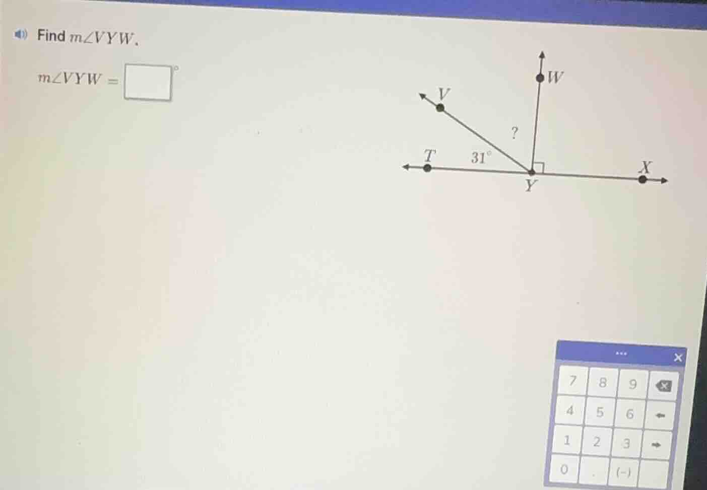 find $m\\angle vyw$. $m\\angle vyw = \\square^{\\circ}$ image of angle …