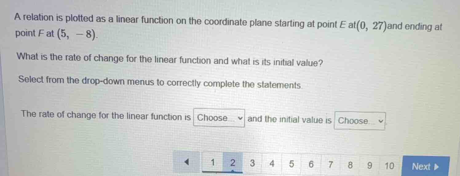 a relation is plotted as a linear function on the coordinate plane star…
