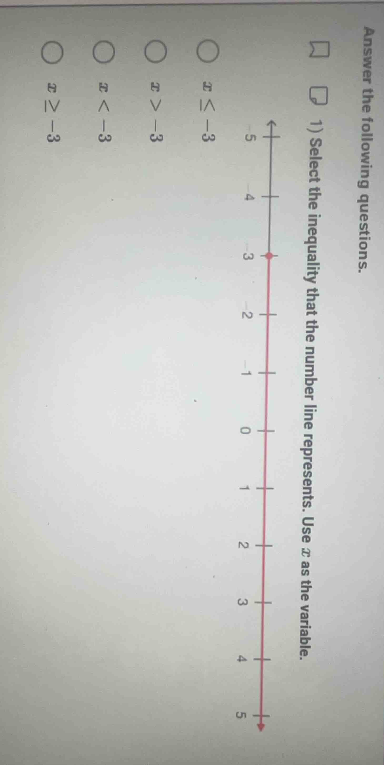 answer the following questions. 1) select the inequality that the numbe…