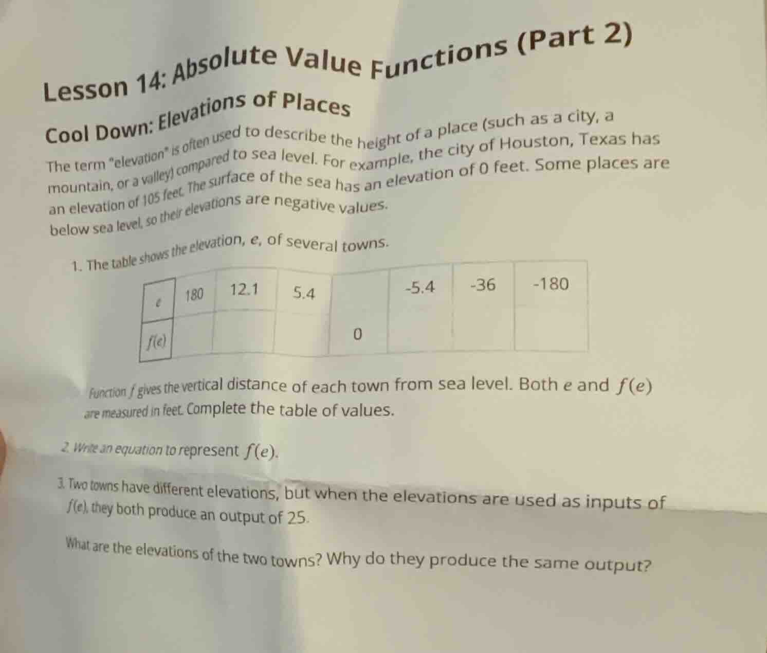 lesson 14: absolute value functions (part 2) cool down: elevations of p…